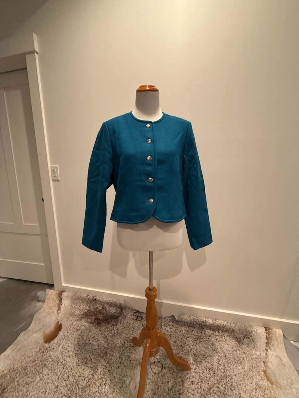 Vintage Pendleton Women's Turquoise Boiled Wool Cropped Jacket S/M